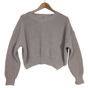 Debut Cropped Crewneck Sweater Womens S/M‎ Beige Sequin Rib Knit Casual Everyday